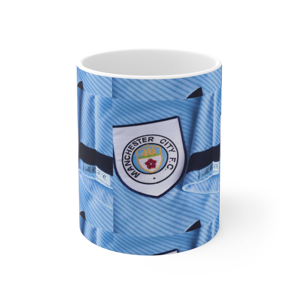 Manchester City 90's Blue Football Jersey Pattern Mug — 11oz & 15oz Ceramic Coffee Cup