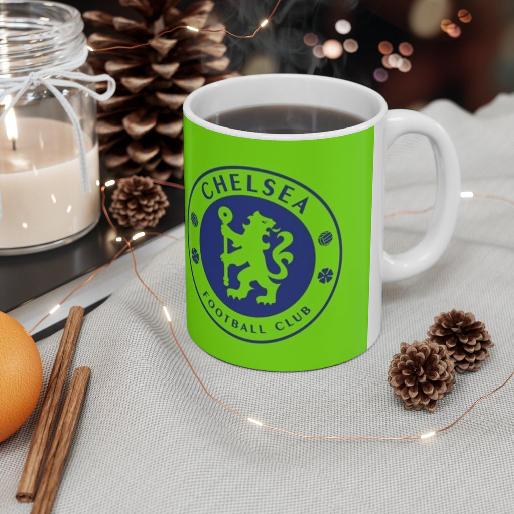 Chelsea-Inspired Neon Green Football Mug (11oz, 15oz)