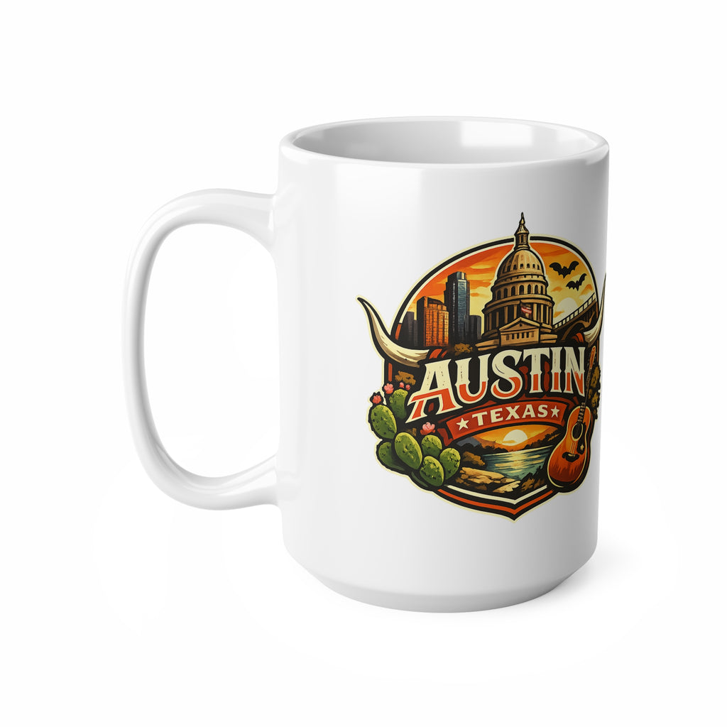 Austin Texas Coffee Mug — Vintage Capitol & Guitar Ceramic Mug (11oz/15oz)