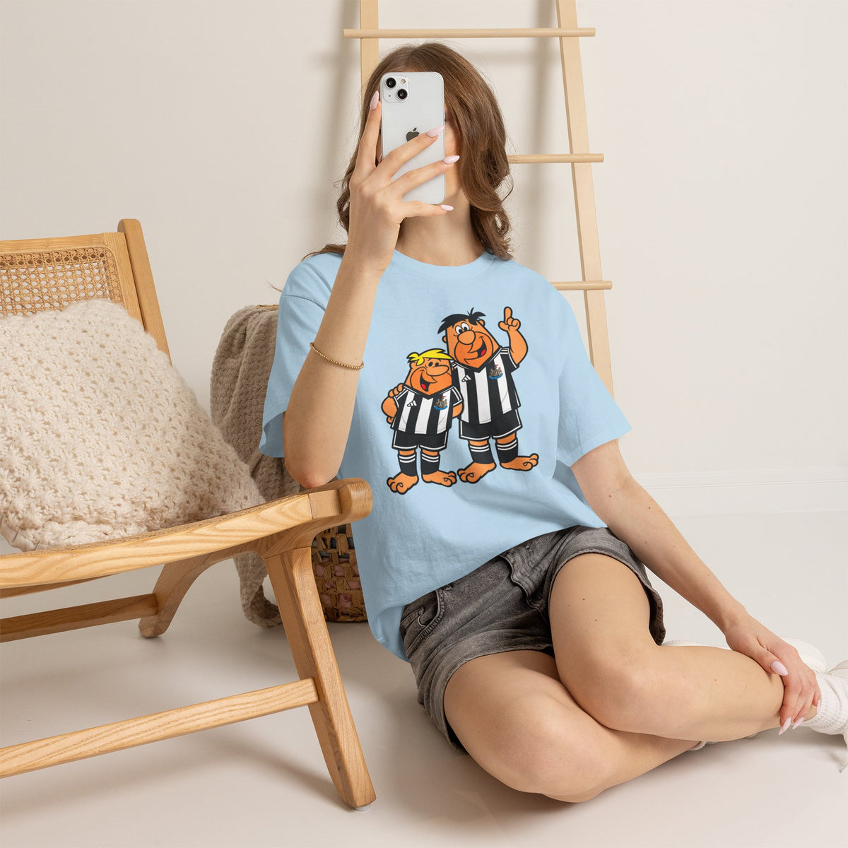 Newcastle United Flintstones Cartoon Cotton T-Shirt / Tee — Retro Striped Jersey Illustrations