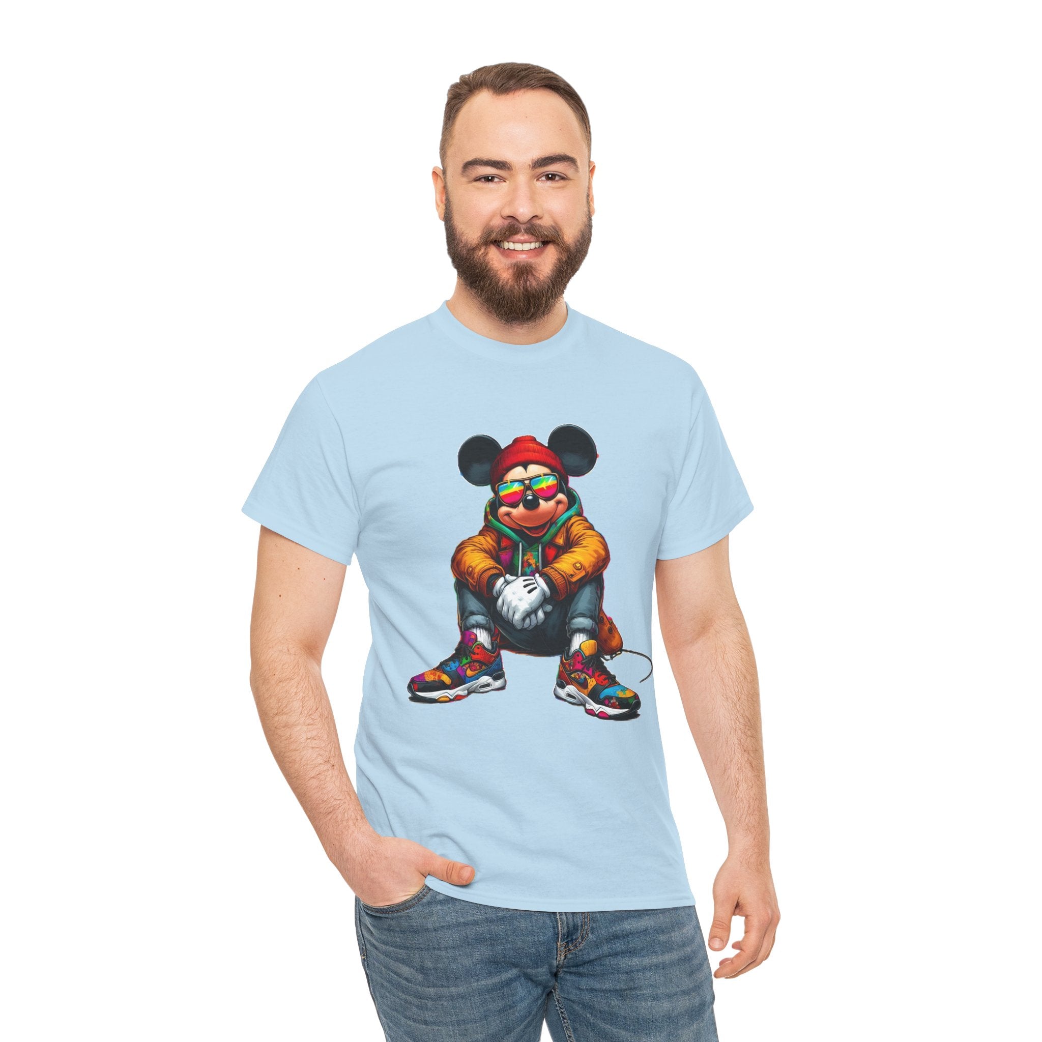 Mickey Mouse Streetwear Graphic Tee — Hip-Hop Mouse Character Sitting in Sneakers