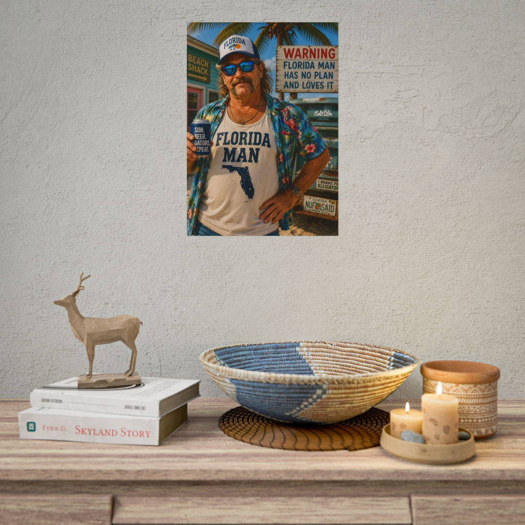 Florida Man Poster - Retro Beach Vibe Rolled Wall Art ("Florida Man Has No Plan and Loves It")