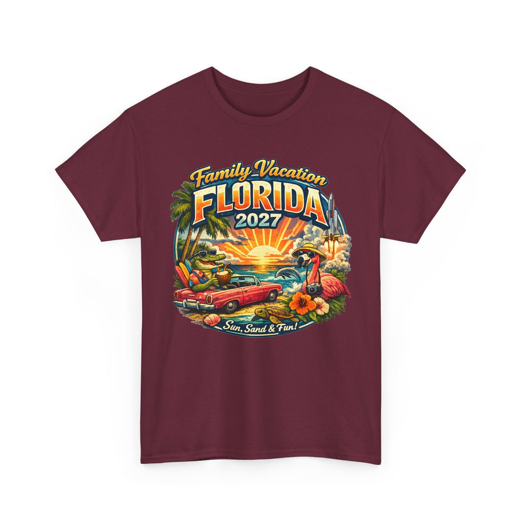 Florida Family Vacation 2027 T-Shirt — Retro Sunset Beach Design