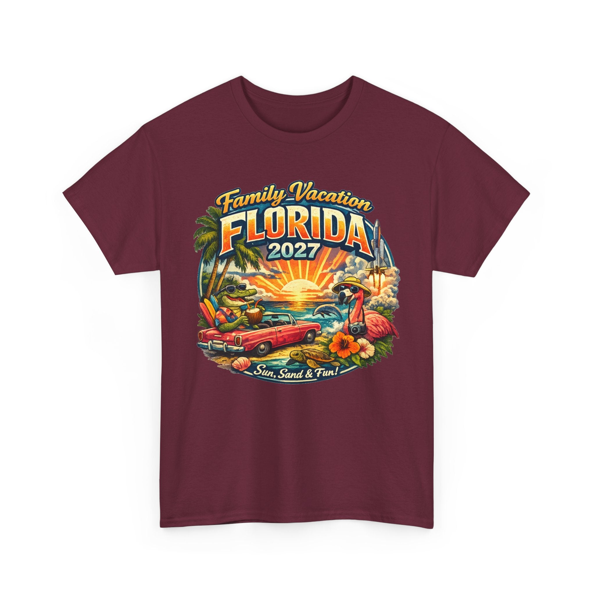 Florida Family Vacation 2027 T-Shirt — Retro Sunset Beach Design