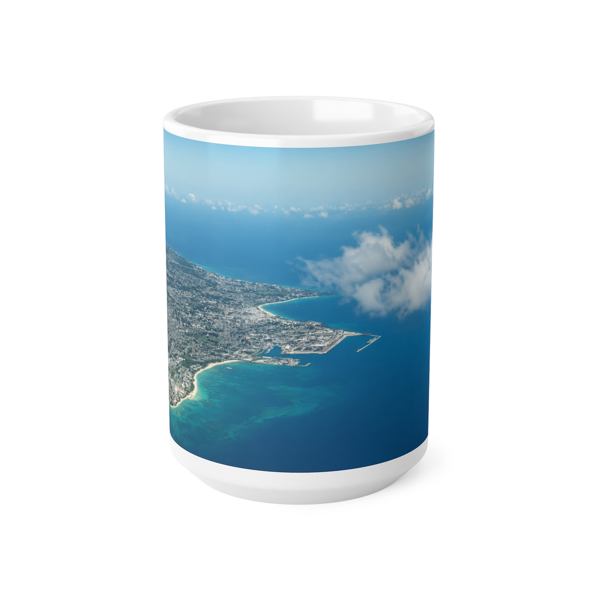 Barbados Aerial Photo Mug — Scenic Ocean & Shoreline Ceramic Coffee Cup (11oz/15oz)