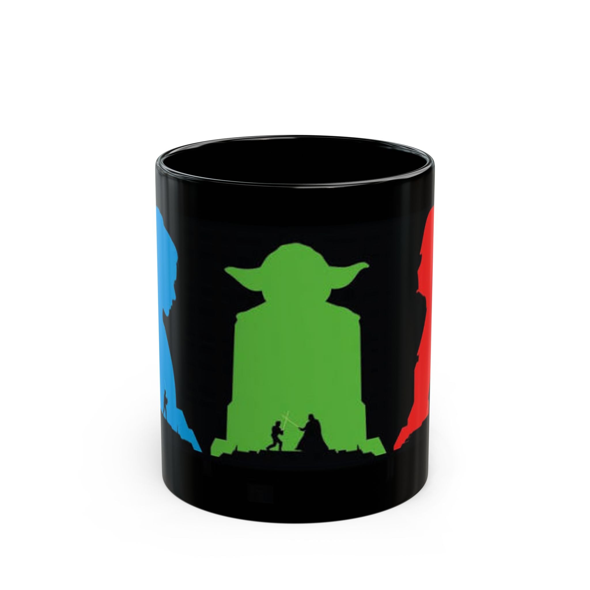 Star Wars Silhouette Mug — Yoda, Vader & Luke Color Portrait Coffee Cup (11oz/15oz)