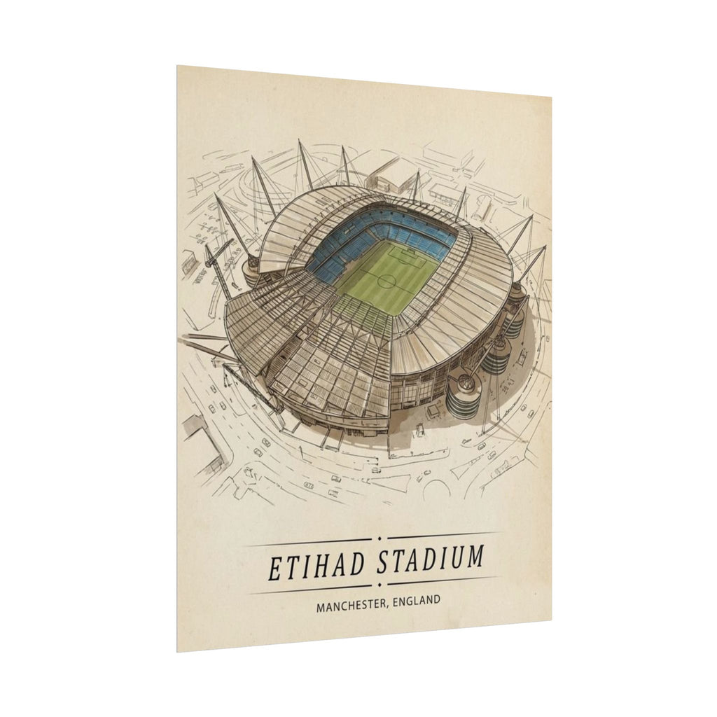 Etihad Stadium Poster — Vintage Aerial Football Stadium Print (Rolled Poster)