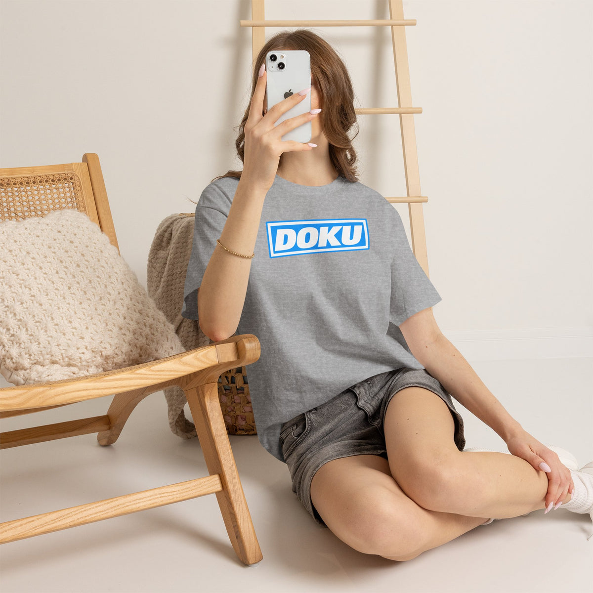 Doku Manchester City Player Logo Cotton Tee — Minimal Blue Box Graphic T-Shirt