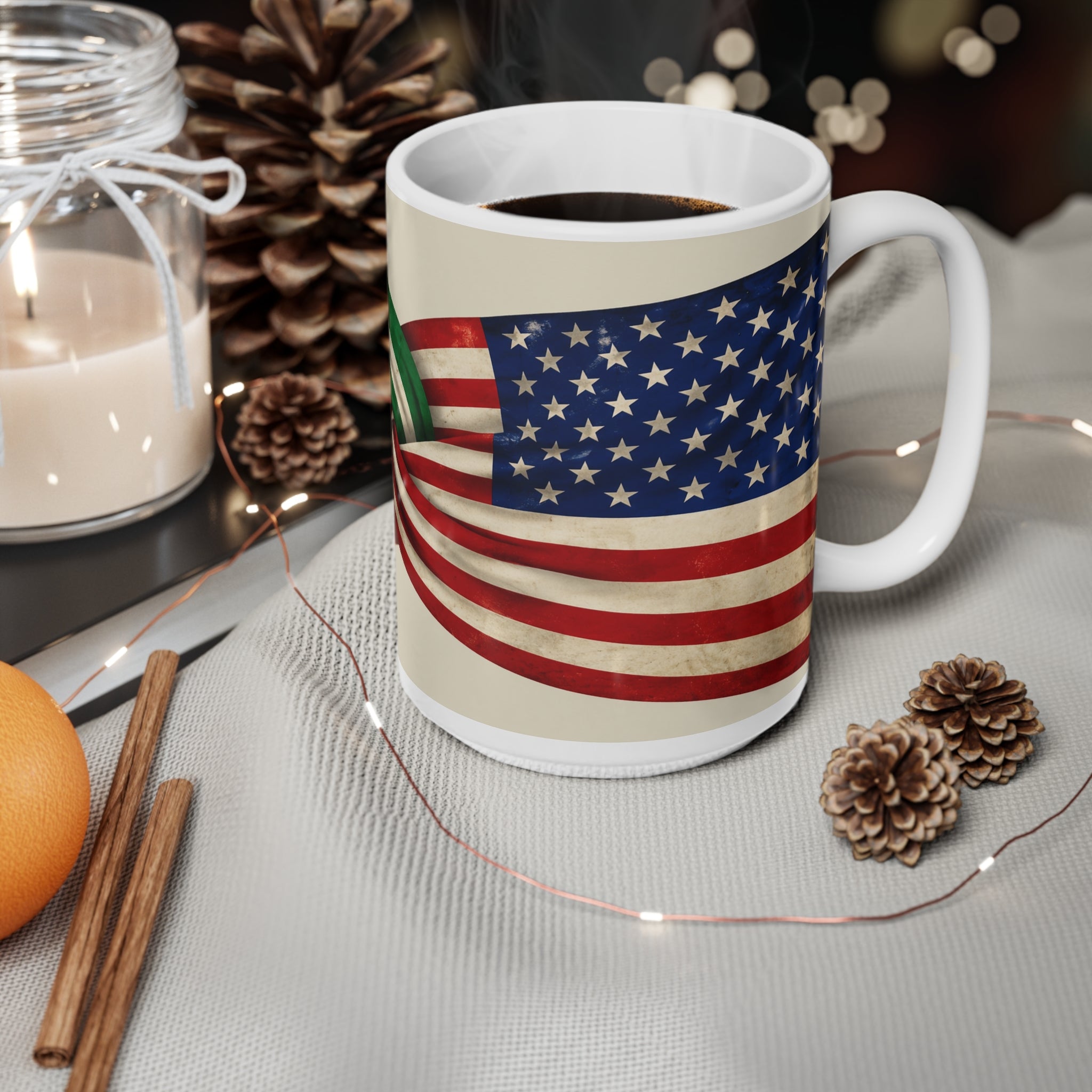 Irish American Flag Knot Coffee Mug — USA & Ireland Pride Ceramic Mug (11oz, 15oz)