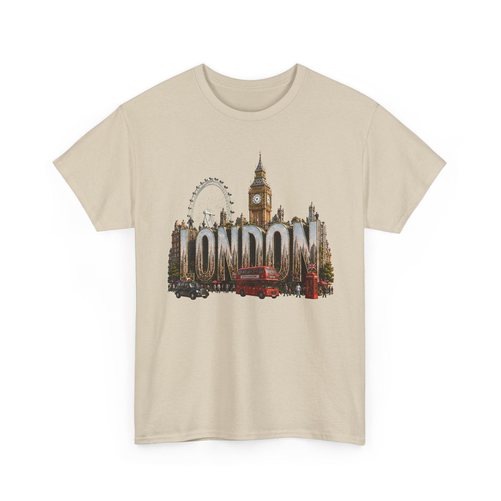 London Skyline T-Shirt — London Text with Big Ben & London Eye Graphic
