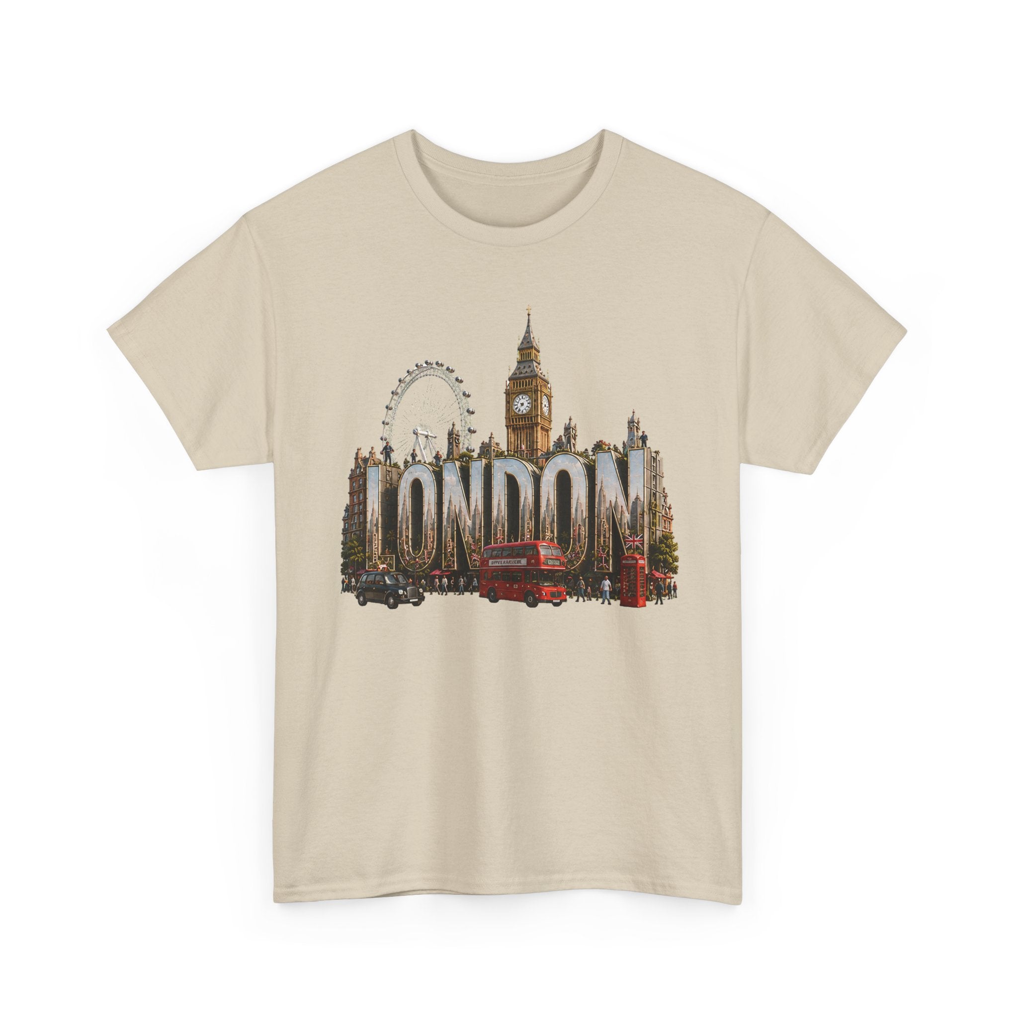 London Skyline T-Shirt — London Text with Big Ben & London Eye Graphic