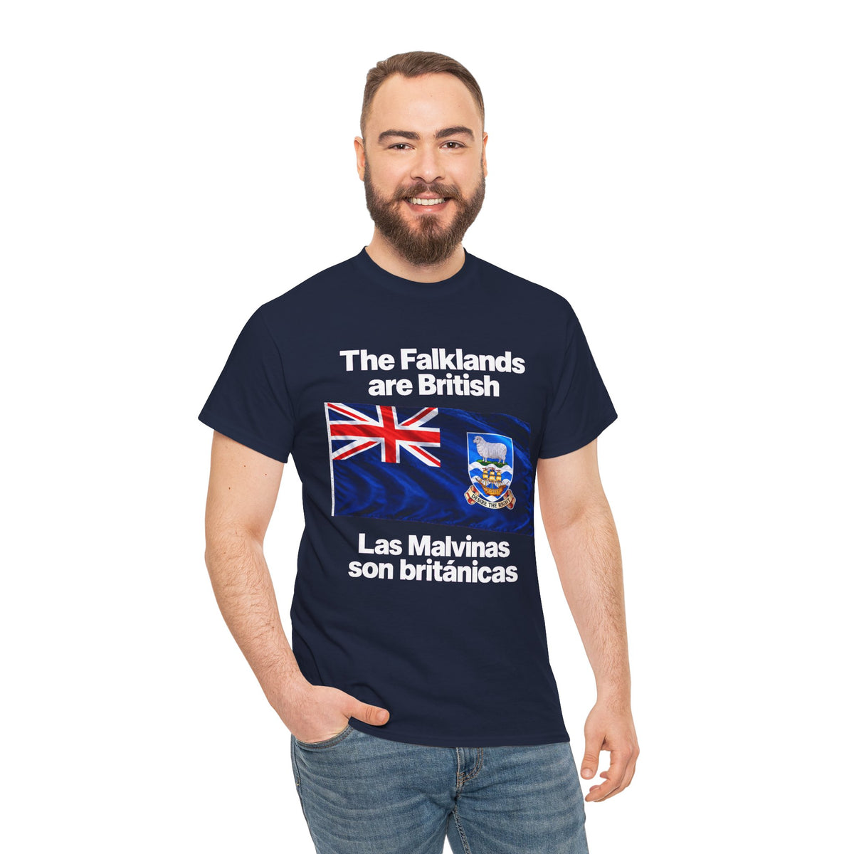 Falklands Are British T-Shirt — "The Falklands are British / Las Malvinas son británicas" Flag Tee