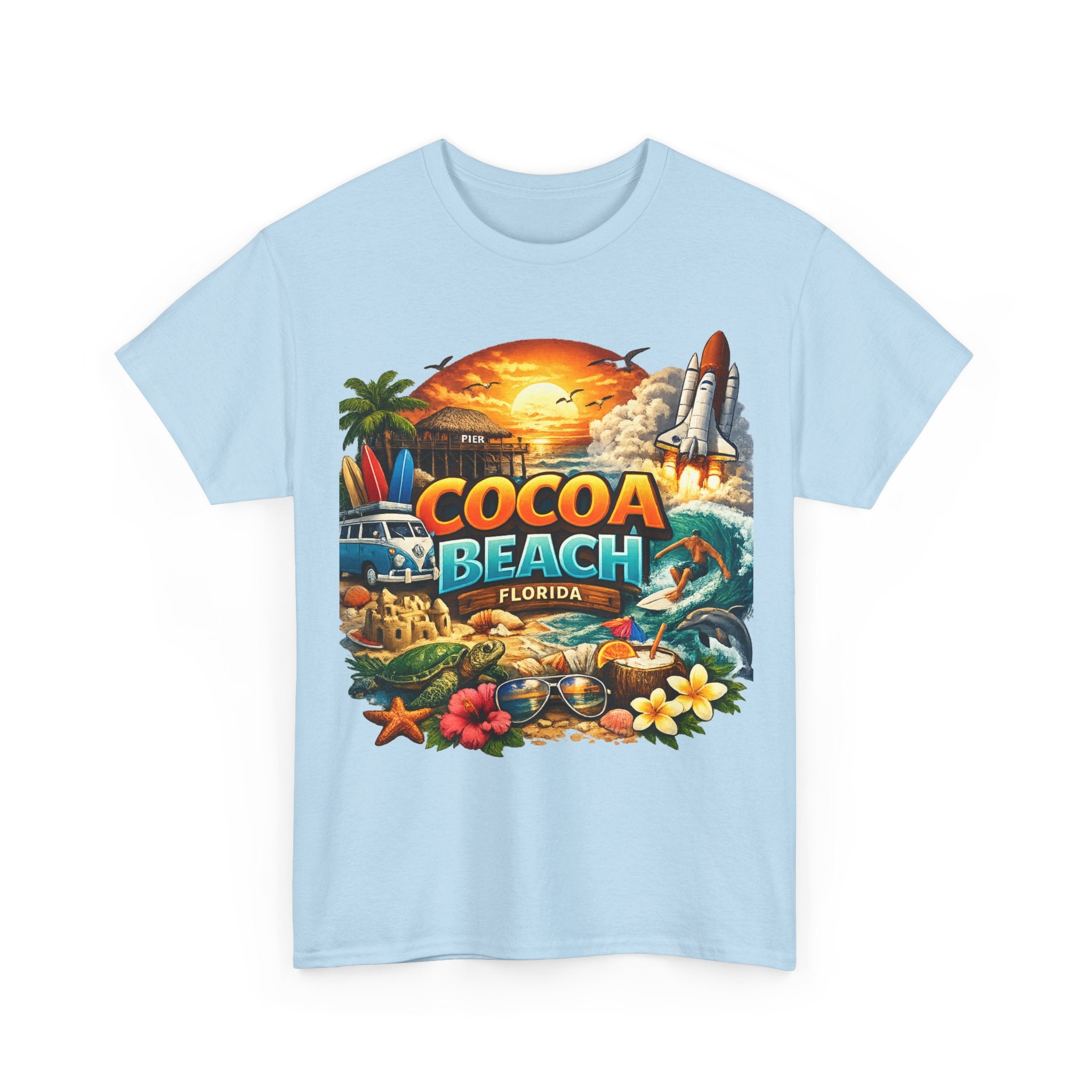 Cocoa Beach Florida Sunset Surf T-Shirt — Retro Beach Vacation Graphic Tee