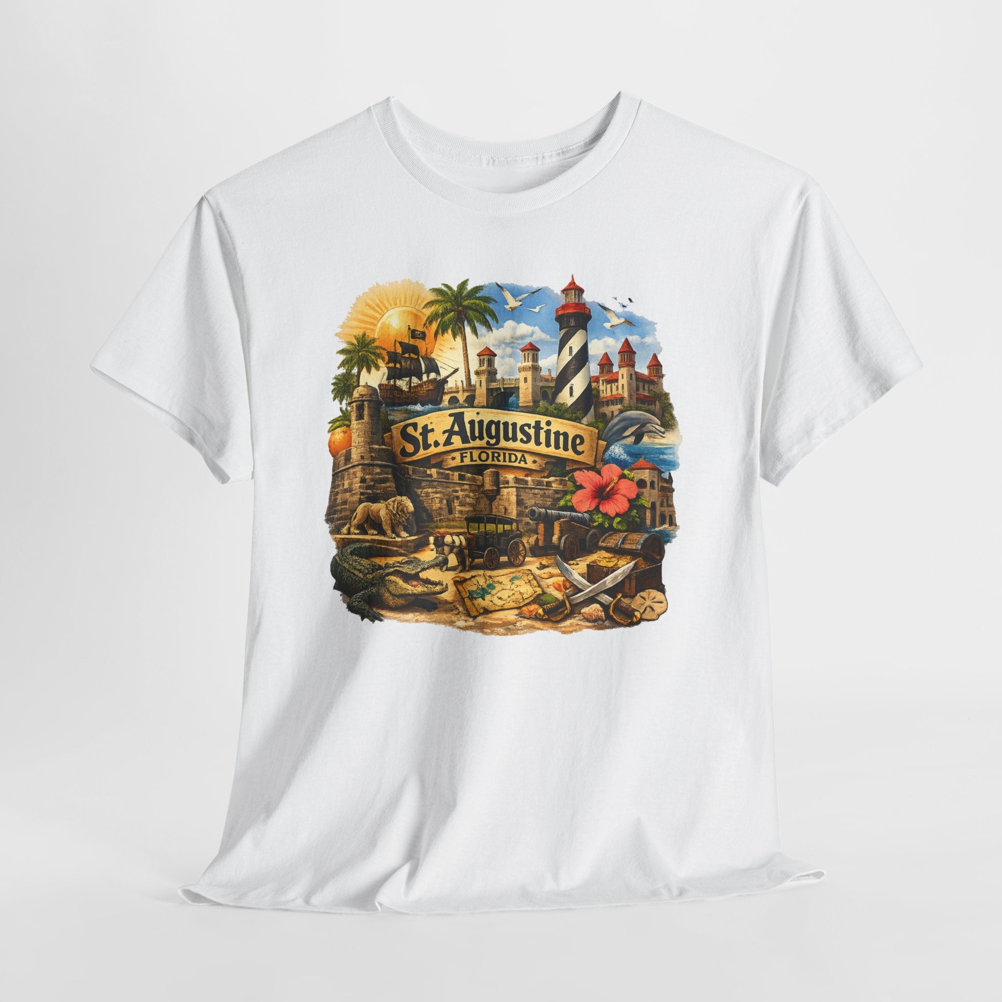 St. Augustine Florida Vintage Travel Tee — Retro Beach & Lighthouse Souvenir T-Shirt