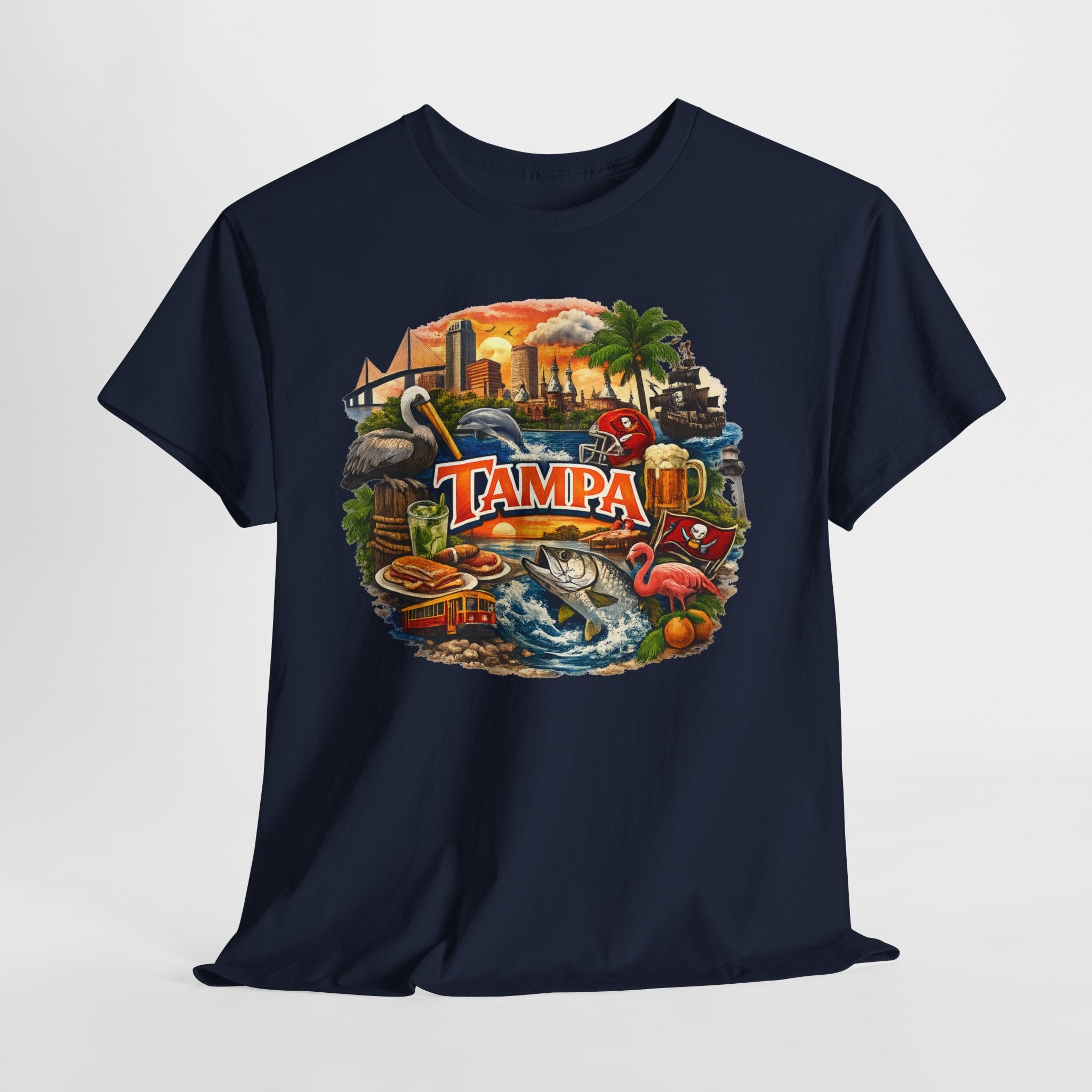 Tampa Florida Retro Scenic Tee — Vintage Beach, Skyline & Wildlife Graphic
