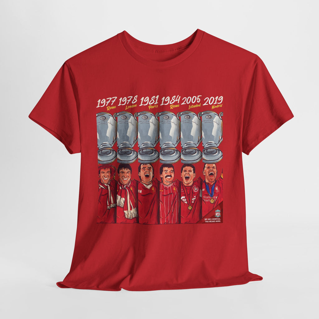 Liverpool Champions Timeline Tee — Liverpool European Cup Winners (1977, 1978, 1981, 1984, 2005, 2019)