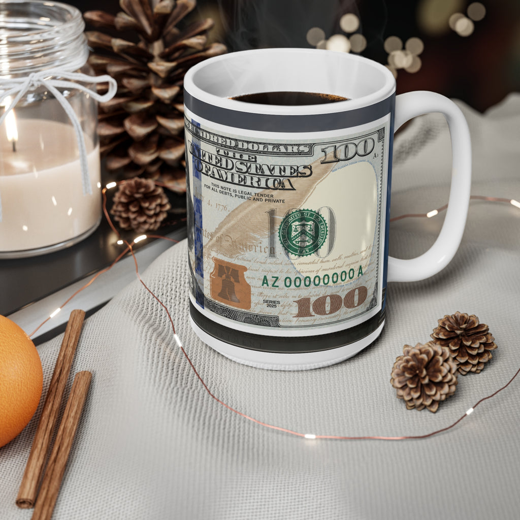 New $100 Bill Money Print Ceramic Coffee Mug — 100 Bill Design (11oz & 15oz)