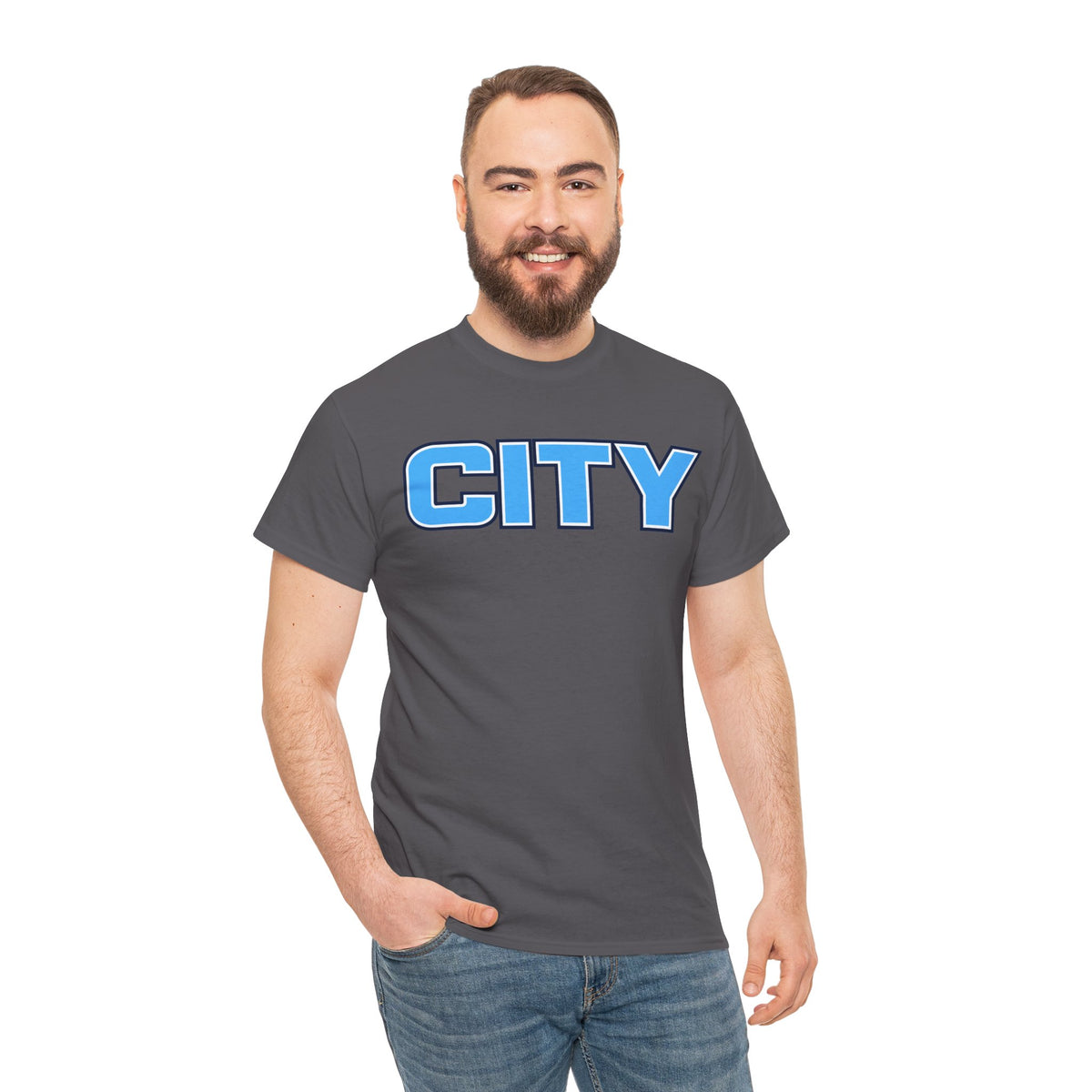 CITY Graphic Tee — Retro Man City Inspired Blue Block Letter T-Shirt