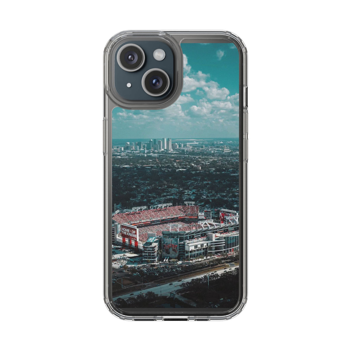 Tampa Bay Raymond James Stadium Clear Phone Case — Aerial City Stadium Design