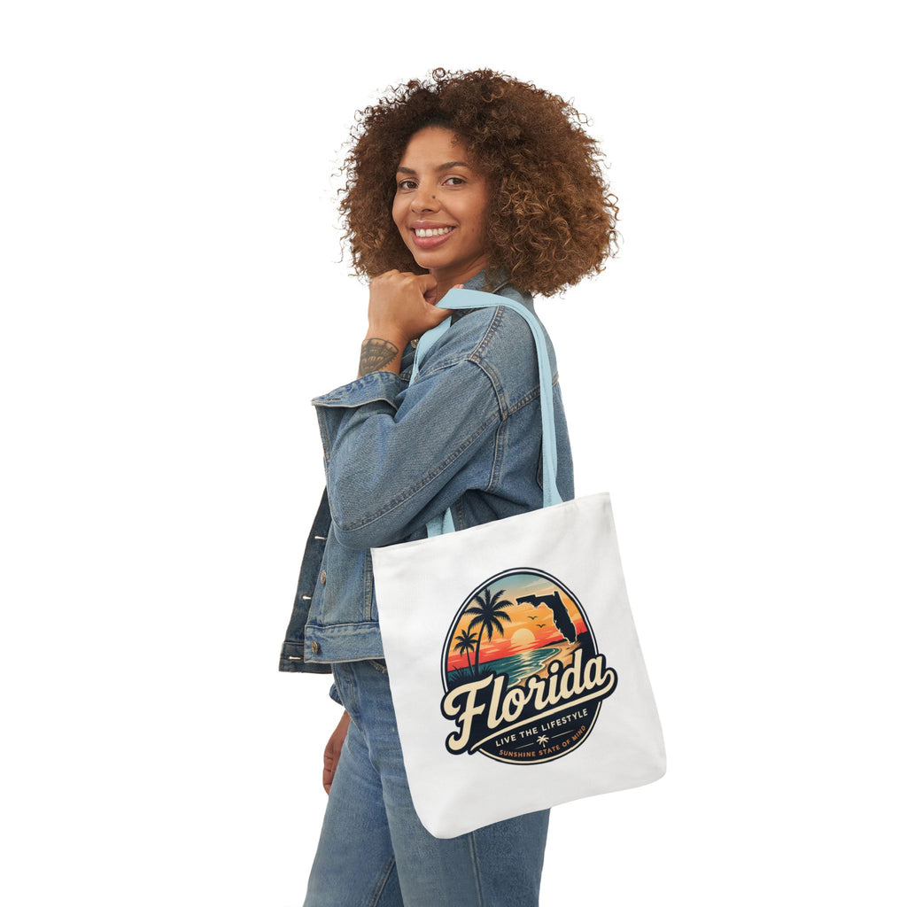 Florida Sunset Canvas Tote Bag — Retro Palm Beach Design