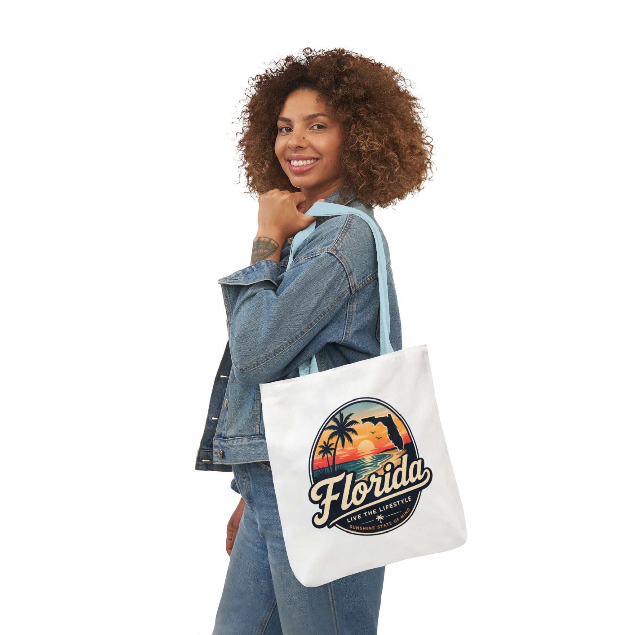 Florida Sunset Canvas Tote Bag — Retro Palm Beach Design