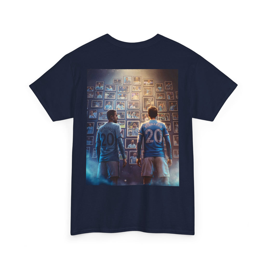 Bernardo Silva Manchester City Legend Graphic Tee — Player Cartoon Front & Tribute Poster Back