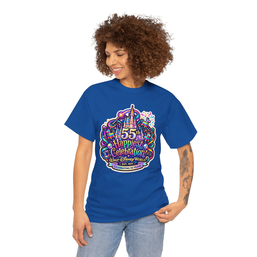 T-Shirt — "55th Happiest Celebration" Colorful Anniversary Castle Graphic Tee