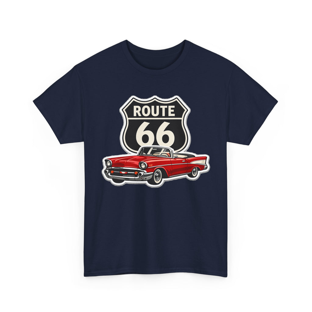 Route 66 Classic Car T‑Shirt — Retro Red Convertible Road Trip Tee