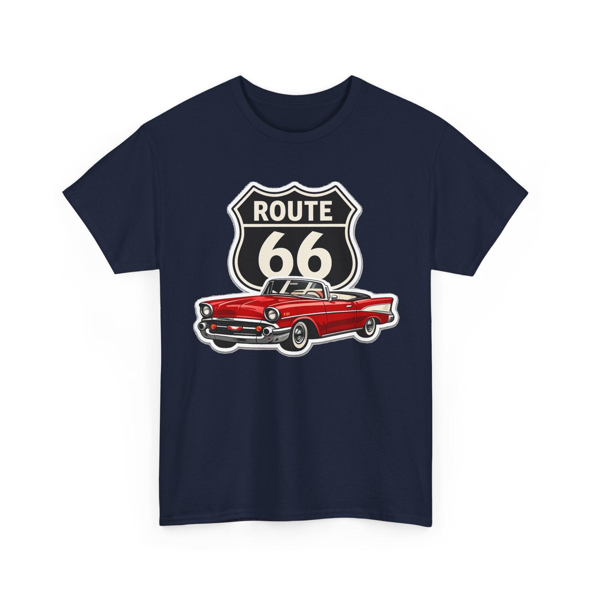 Route 66 Classic Car T‑Shirt — Retro Red Convertible Road Trip Tee