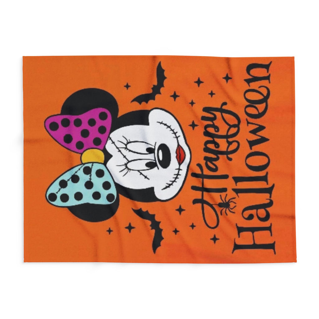 Halloween Minnie Mouse Fleece Blanket – "Happy Halloween" Orange Cozy Throw