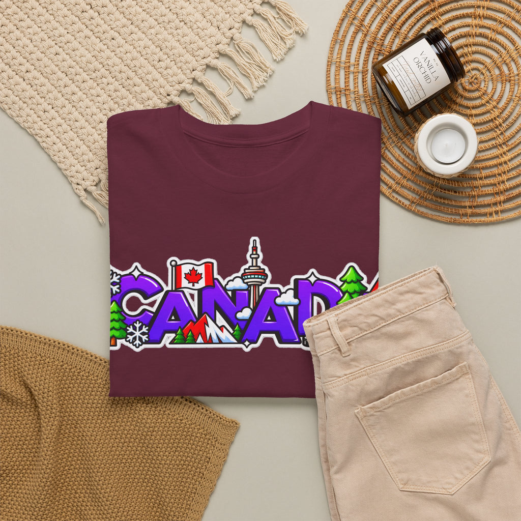 Canada Cartoon Graphic Tee — Canadian Landmark & Flag Travel T‑Shirt