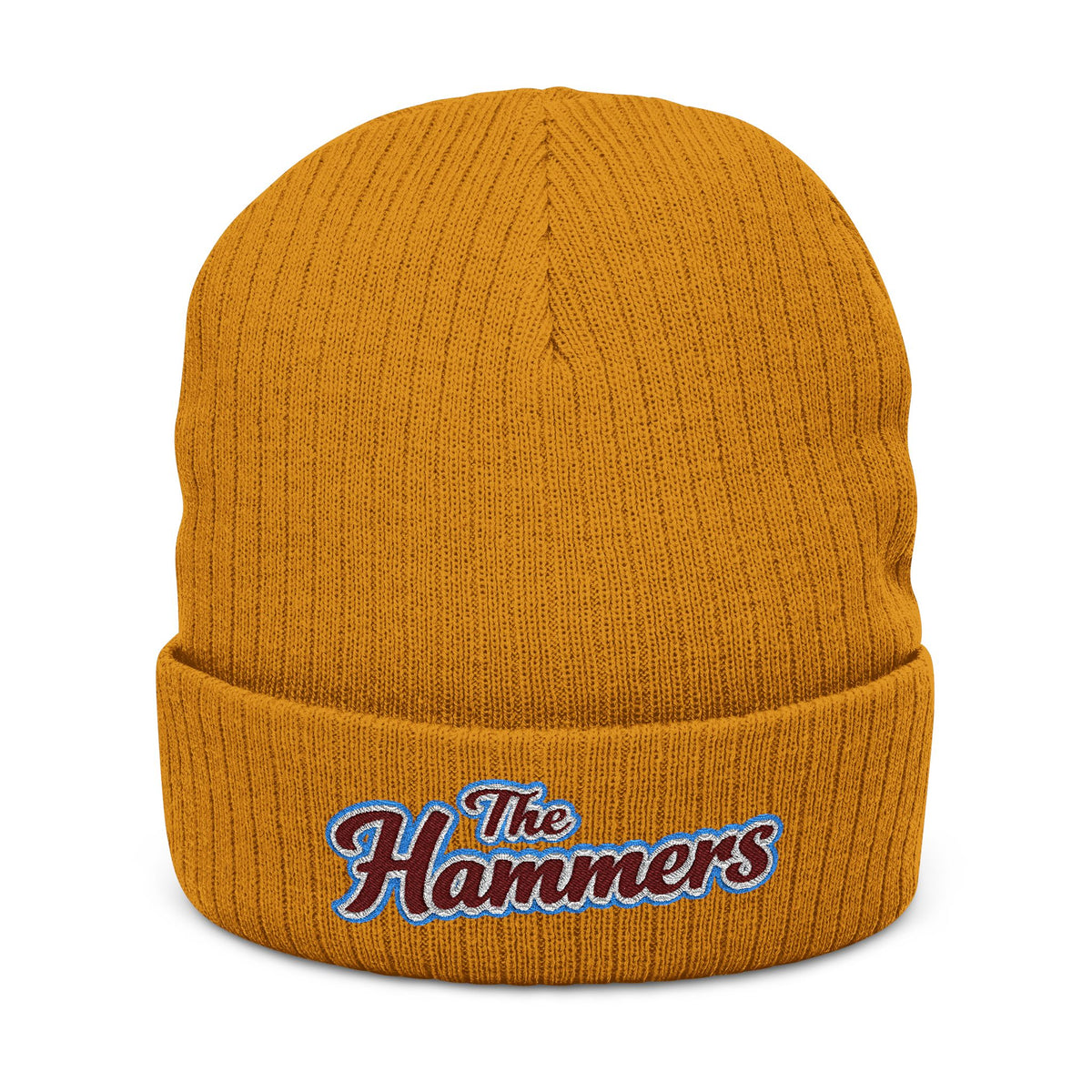 West Ham United The Hammers Ribbed Beanie — Embroidered “The Hammers” Cuffed Knit Hat