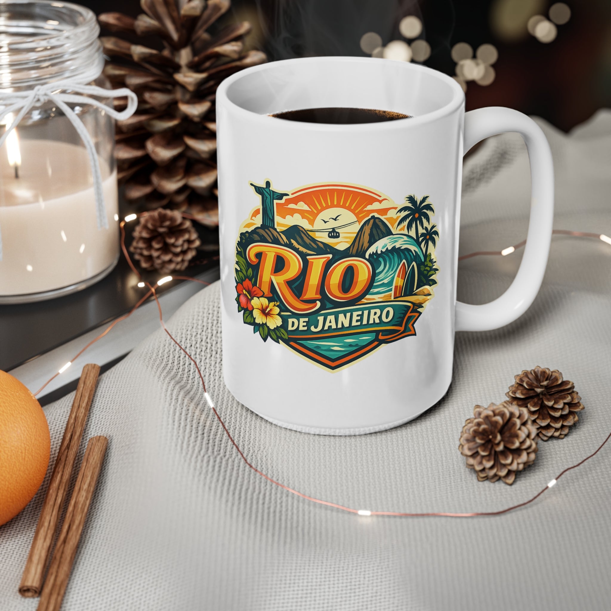 Rio de Janeiro Ceramic Coffee Mug — Vintage Tropical Travel Souvenir (11oz & 15oz)