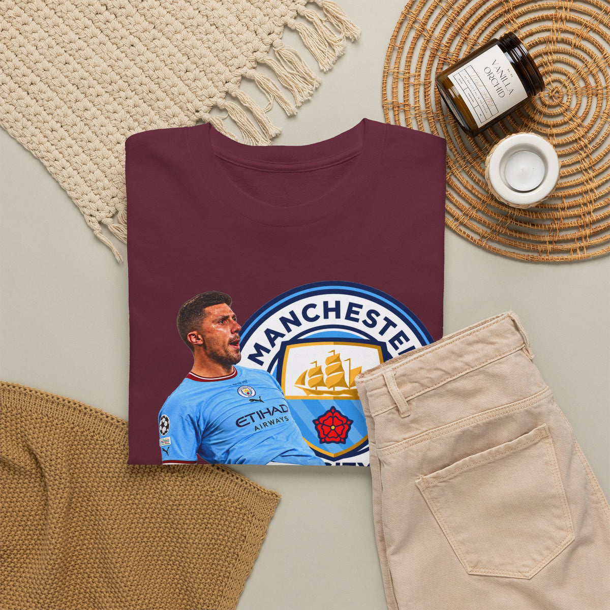 Rodri Manchester City Legend Cotton T-Shirt – Celebratory Slide Graphic Tee