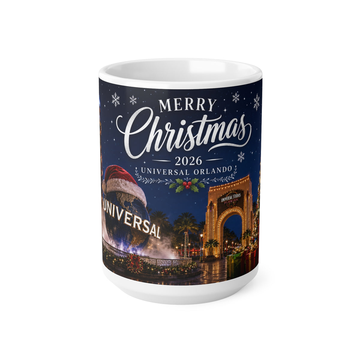 Christmas 2026 Universal Orlando Coffee Mug — Merry Christmas Resort Souvenir (11oz/15oz)