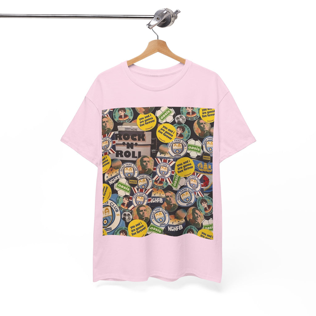 Oasis Rock & Roll Retro Button Collage Tee