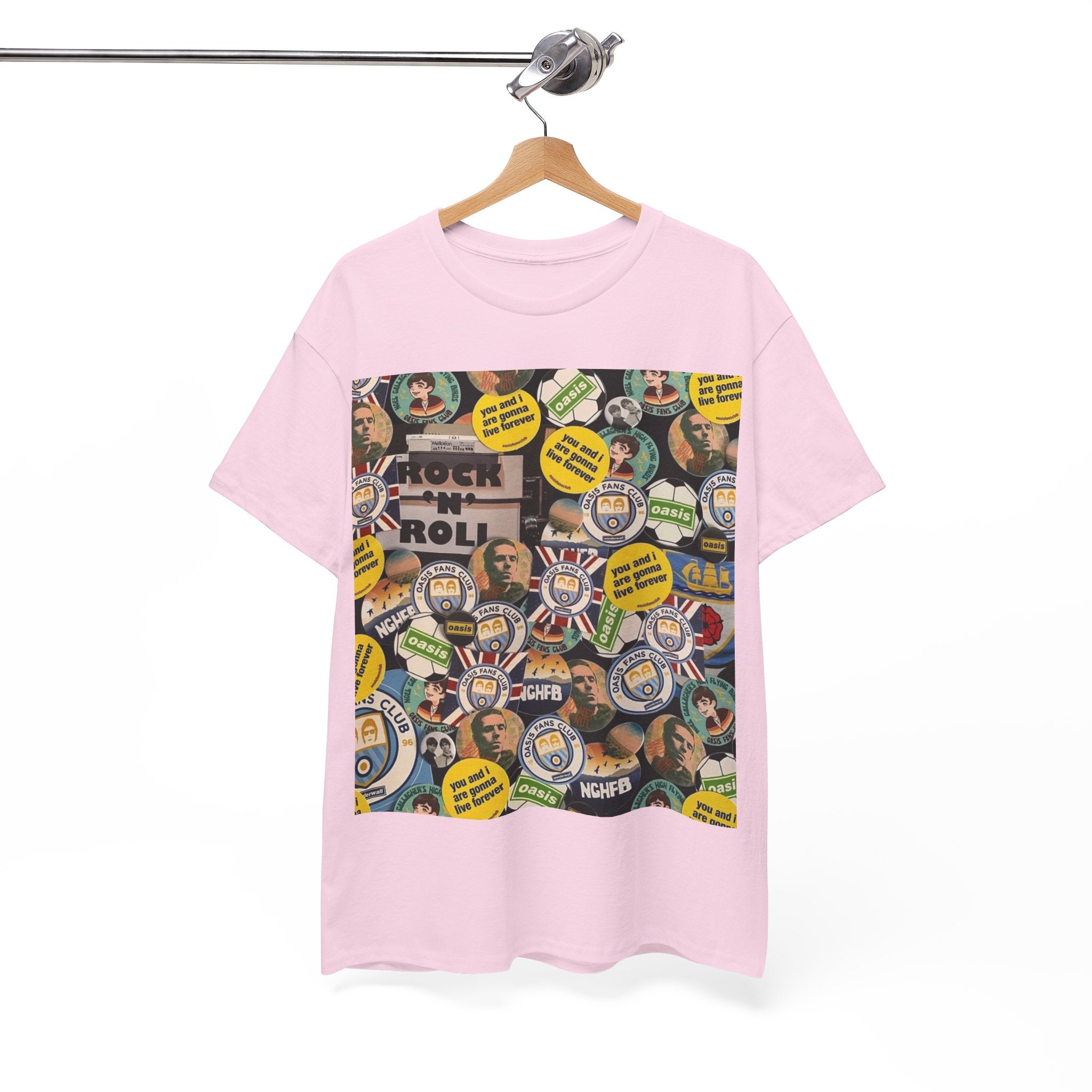 Oasis Rock & Roll Retro Button Collage Tee