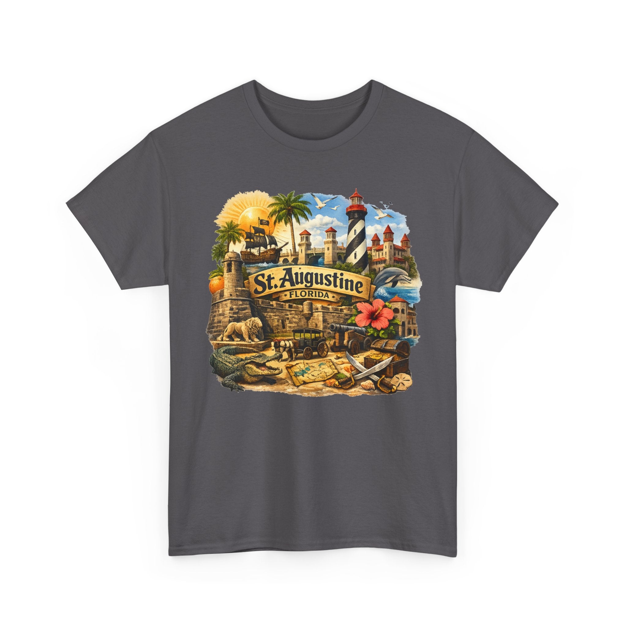 St. Augustine Florida Vintage Travel Tee — Retro Beach & Lighthouse Souvenir T-Shirt