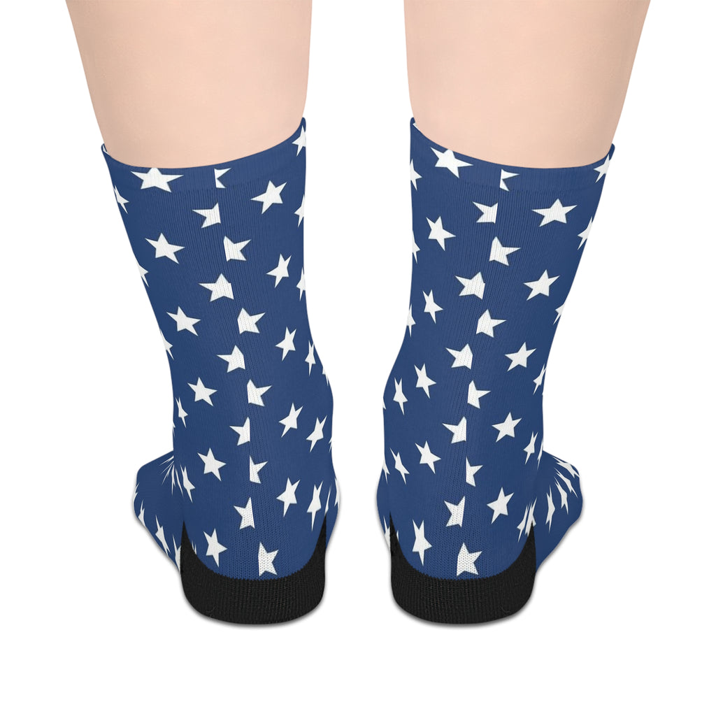 Blue Star Pattern Mid-Length Socks — Patriotic Crew Socks