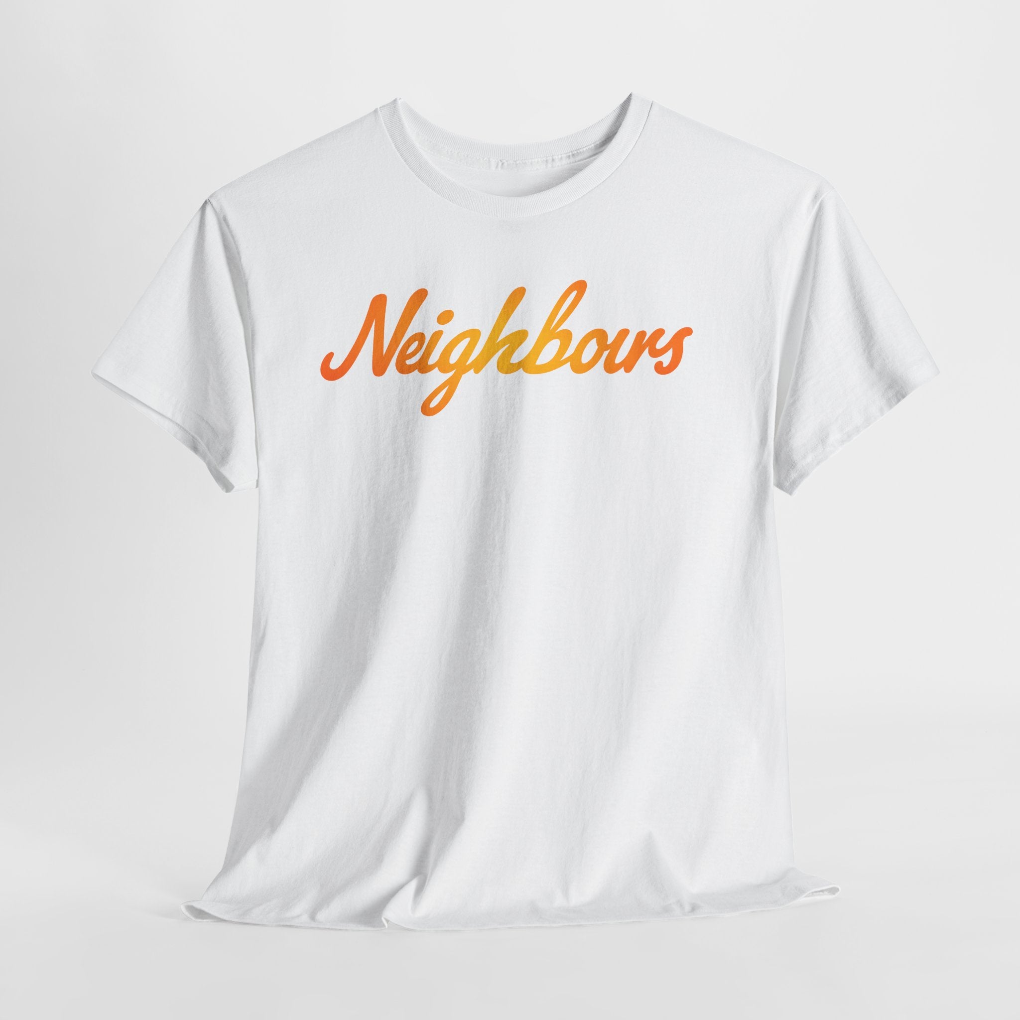 Neighbours Script T‑Shirt — Retro Orange Neighborhood Tee