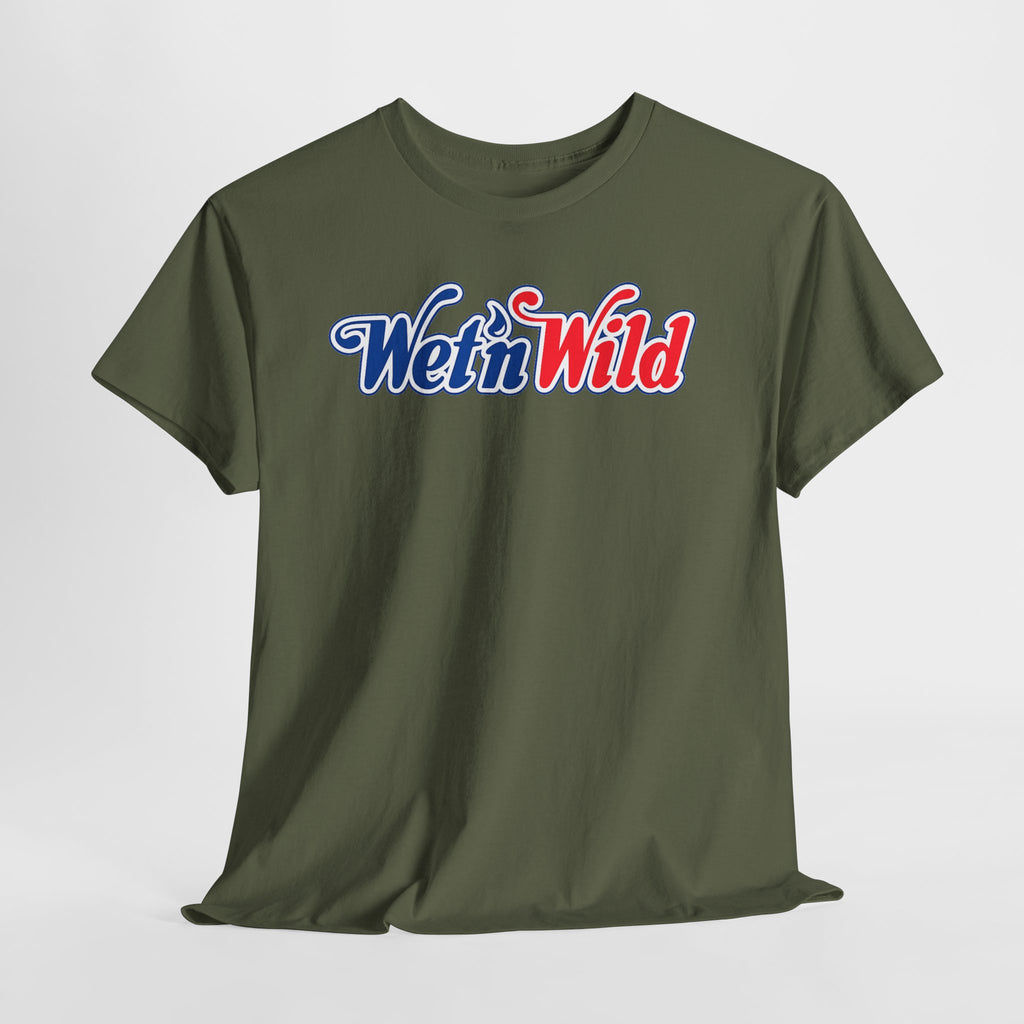 Wet 'n Wild Retro Script T-Shirt — Red & Blue Patriotic Graphic Tee