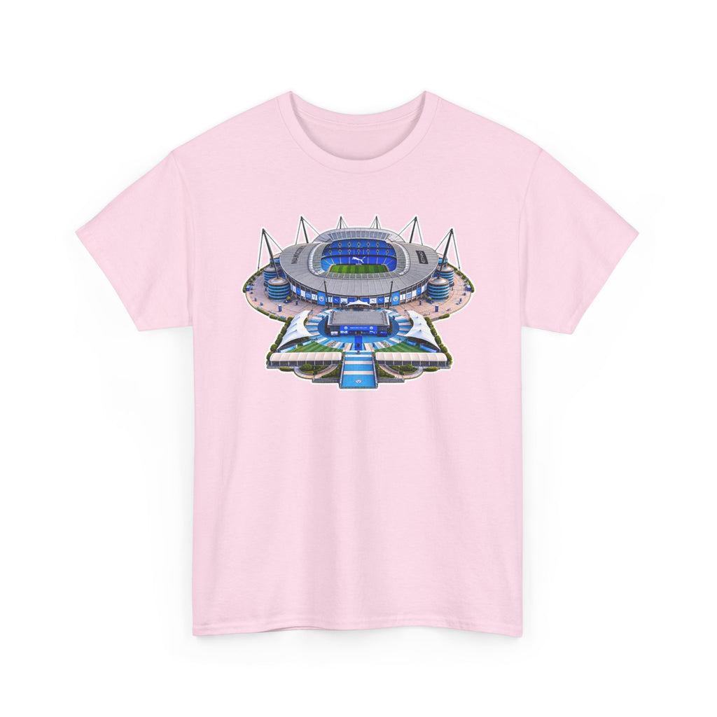 Manchester City Etihad Stadium Illustration T-Shirt — Retro Soccer Arena Graphic Tee