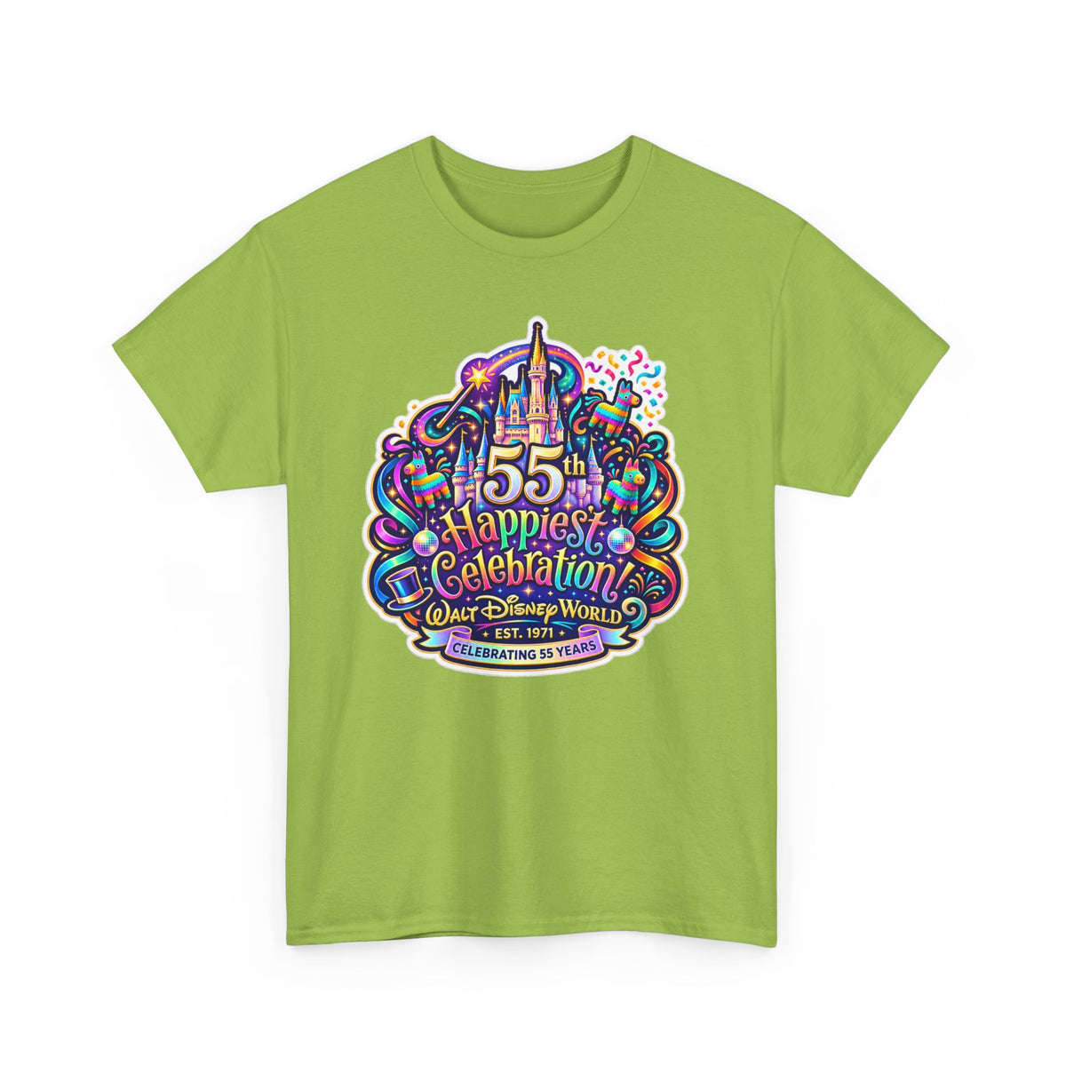 T-Shirt — "55th Happiest Celebration" Colorful Anniversary Castle Graphic Tee