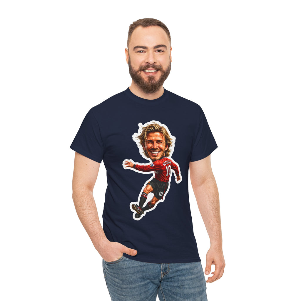 Beckham Caricature Cotton T-Shirt — Retro Football Player Graphic Tee