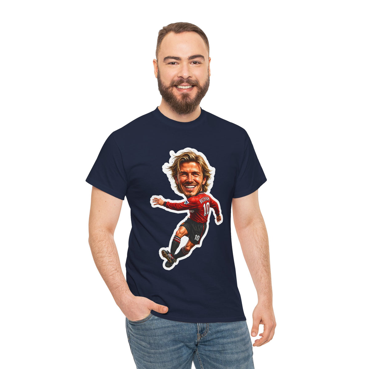 Beckham Caricature Cotton T-Shirt — Retro Football Player Graphic Tee