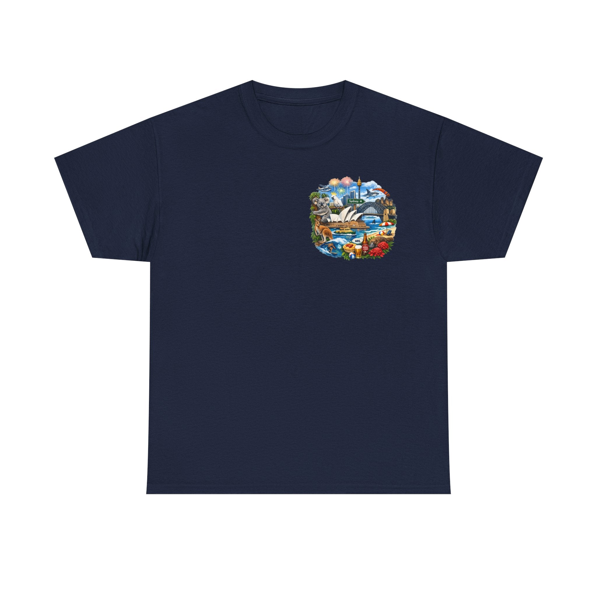 T-Shirt — Sydney Landmark Collage Tee (Opera House, Harbour Bridge, Koala & Beach Scene)