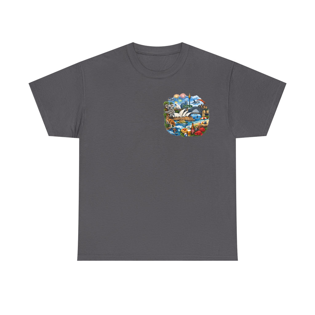 T-Shirt — Sydney Landmark Collage Tee (Opera House, Harbour Bridge, Koala & Beach Scene)