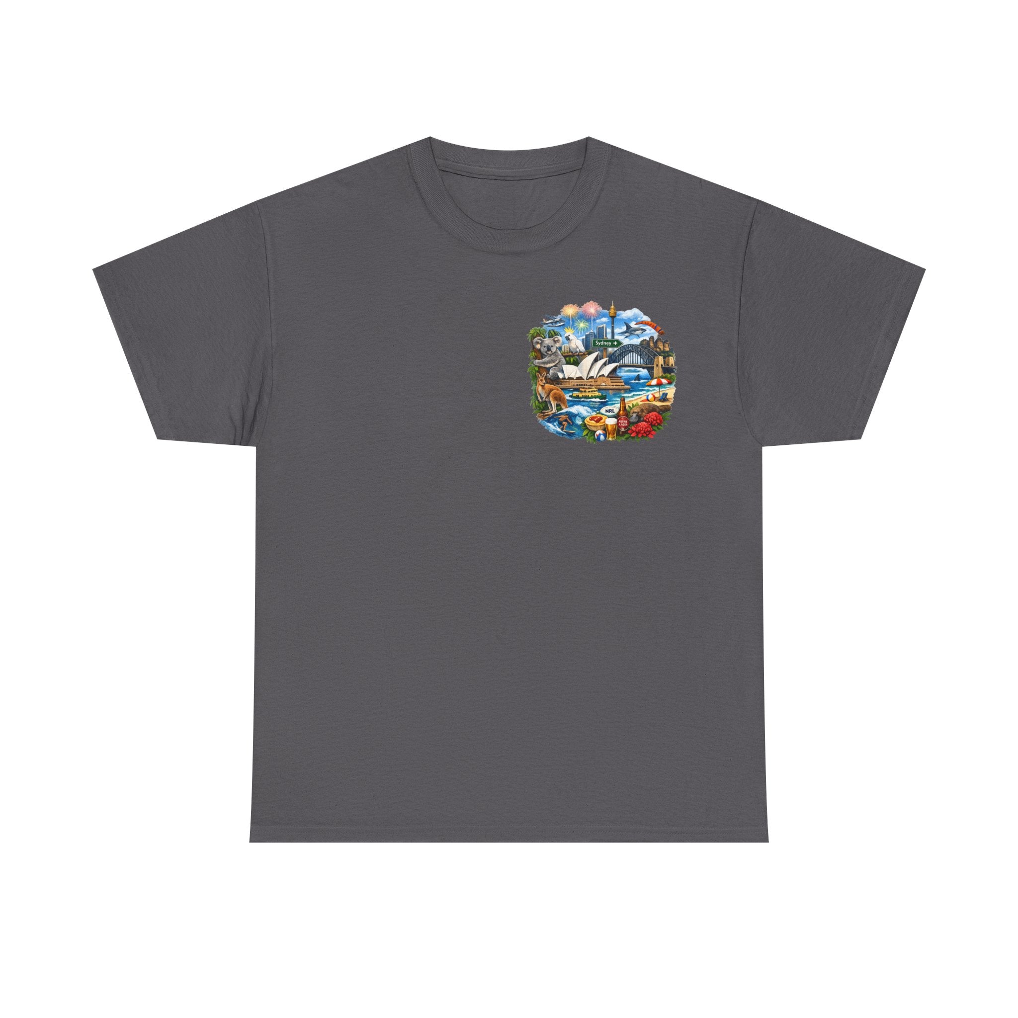T-Shirt — Sydney Landmark Collage Tee (Opera House, Harbour Bridge, Koala & Beach Scene)