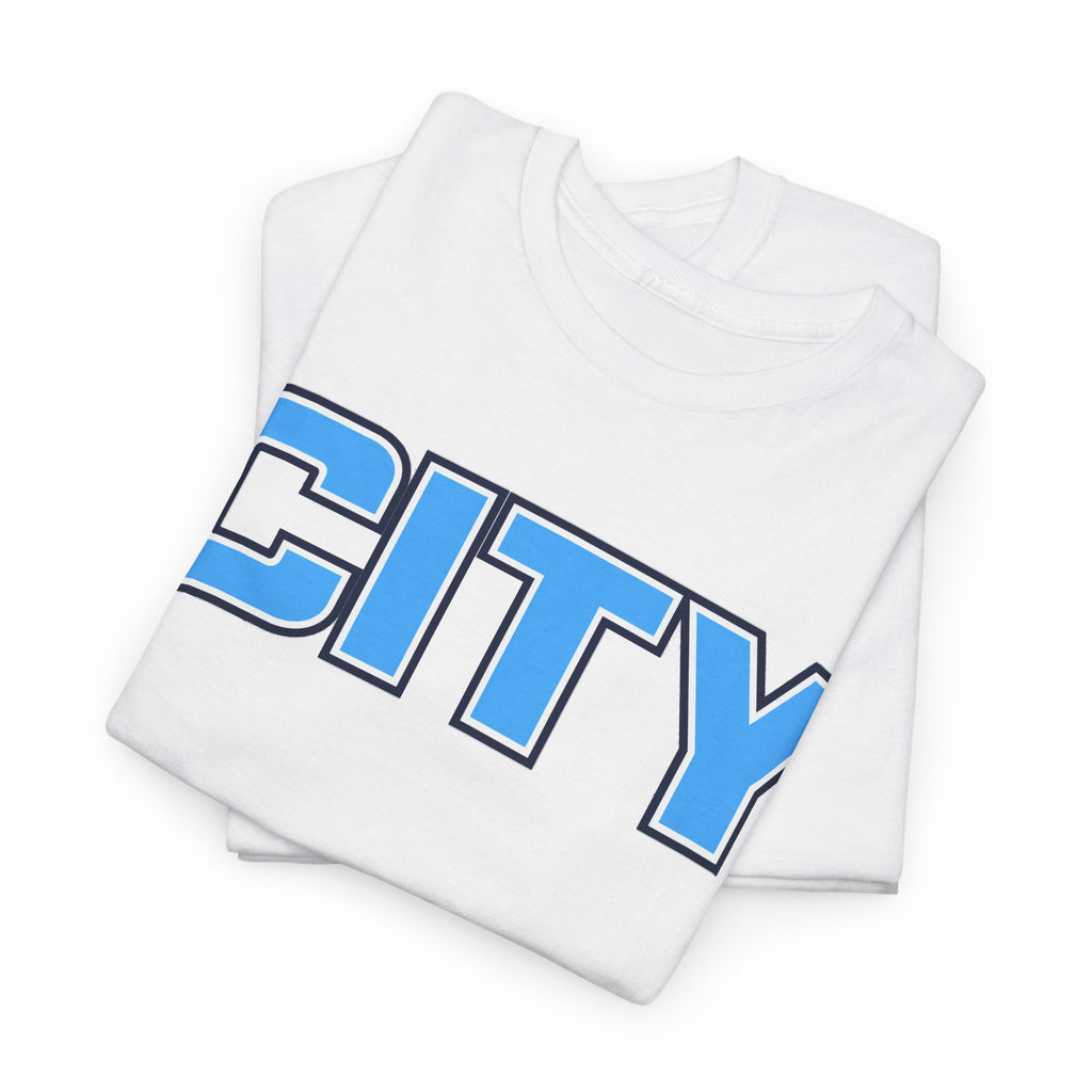 CITY Graphic Tee — Retro Man City Inspired Blue Block Letter T-Shirt