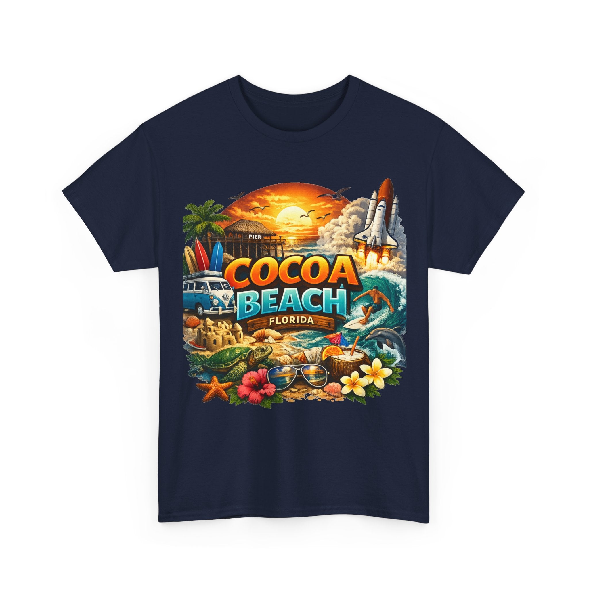 Cocoa Beach Florida Sunset Surf T-Shirt — Retro Beach Vacation Graphic Tee